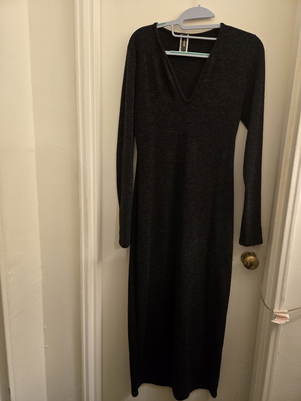 Black V-Neck Midi Knit Dress